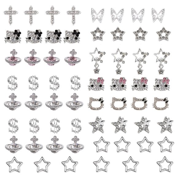 Colgantes para uñas Rythsans Y2K, 56 unidades, diamantes de imitación plateados