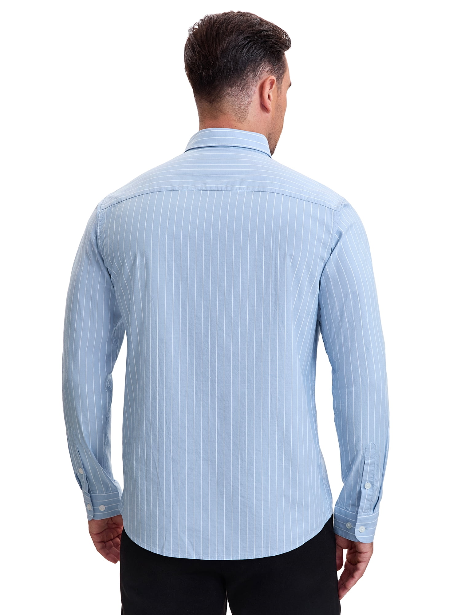 DARING DIVA Men's Stripes Long Sleeved Button Down Business Dress Shirts XL Light Blue