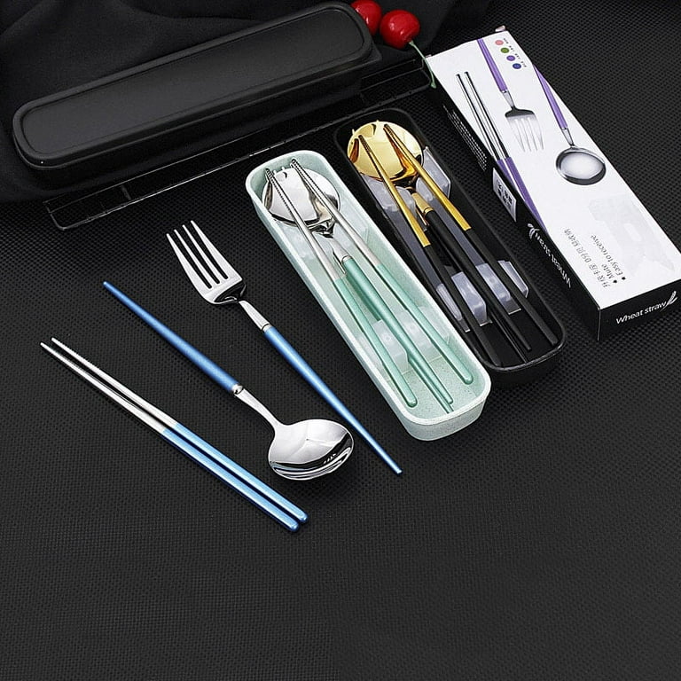 Travel Utensils, Portable 304 Stainless Steel Silverware Flatware Set,  Include Fork Spoon Chopsticks with Case