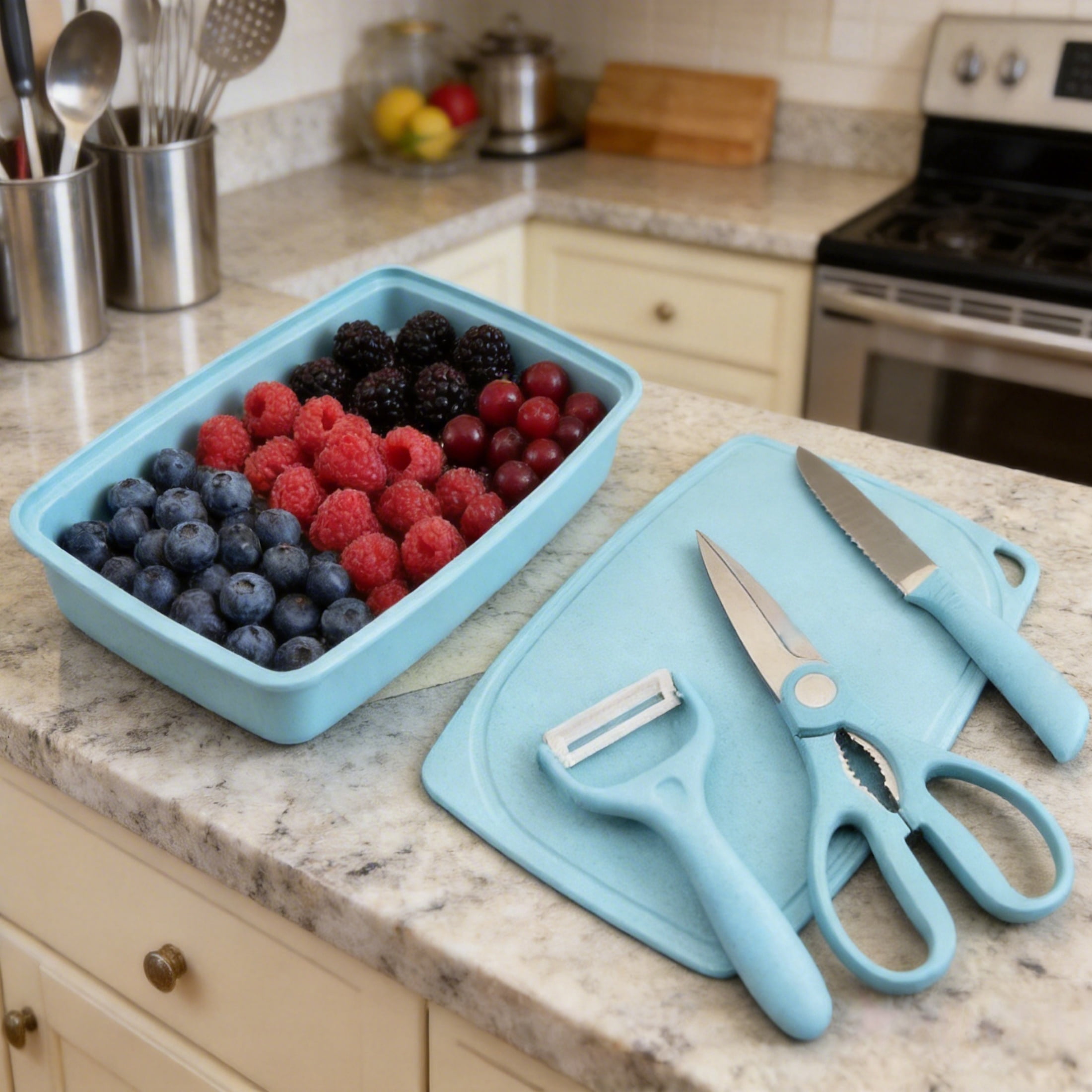 5-in-1 Cutting Board, Knife, Peeler, Scissors and Tray Set/Travel, Camping/Outdoor, Dorms  Small Cutting Boards  Dishwasher Safe