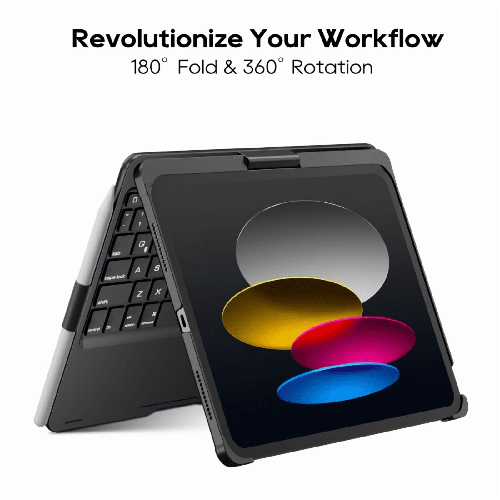 edaiser Swivel Keyboard Case Compatible with Apple 2025 iPad 11th (A16) Gen & iPad 10th Gen 10.9-inch, Rotatable Cover with Pencil Holder, Multi-Touch Trackpad, 7 Color RGB Backlit, Black