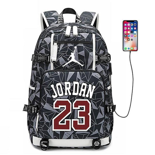 Nba Jordan 23 Backpack Waterproof Rucksack Large Capacity School Bag With Usb Port