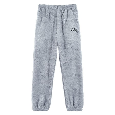 

Grianlook Ladies Sleepwear Elastic Waist Pj Bottoms Fuzzy Fleece Pajama Pants Women Winter Warm Trousers Beam Foot Solid Color Lounge Pant Gray XL