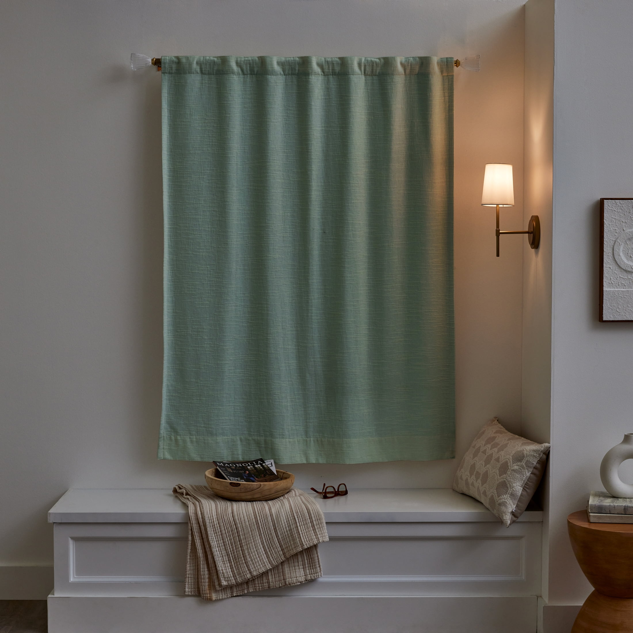 Better Homes & Gardens Textured Solid Chenille Blackout Single Curtain Panel, Green River, 50"W x 63"L
