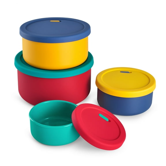 KSENDALO Reusable Silicone Food Storage Containers from Large 2100mL to 400ml, Ideal for Meal Prep Containers, Lunch Box,Travel, Camping, Multicolors