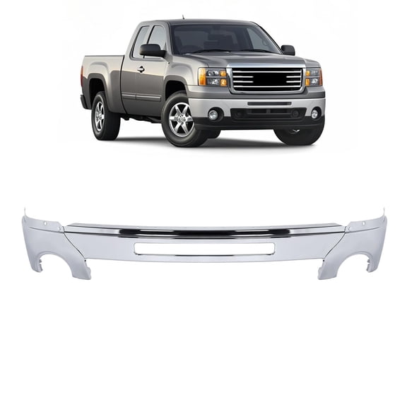 KOJEM Front Bumper Face Bar Compatible with 2007-2013 GMC Sierra 1500 2500 HD 3500 HD Replacement for GM1002834 15902856 15901505 W/Fog Light Holes Steel Chrome Silvery