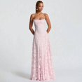thumbnail image 4 of Pink Spaghetti Strap Square Neck Floral Appliqué Mesh Ruched Waist Flowy Maxi Dress For Formal Evening Party, 4 of 6