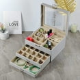 thumbnail image 6 of BOOVO Clear Lid Jewelry Box,3 Layers Jewelry Organizer Large Multi-Functional Jewelry Storage Box with 2 Drawers,Jewelry Display Case of Rings Earrings Necklace Bracelets for Women Girls (Grey), 6 of 18