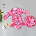 thumbnail image 2 of Ymyiu Infant Swimsuit Girl Long Sleeve Infant Baby Girl Swimsuit Long Sleeve One-Piece Swimwear with Hat Rash Guard Zipper Bathing Suit Beach Wear Size 6-7 Years (Hot Pink,6-7 Years), 2 of 8