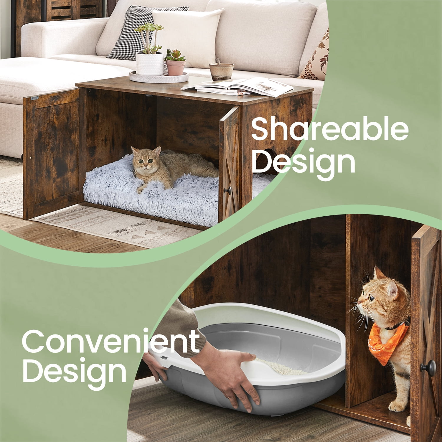 LEDREM Cat Litter Box Furniture Enclosure, Multi-Functional Hidden Washroom with Removable Divider for Indoor Cats,L, Rustic Brown