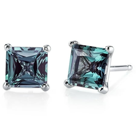 14k White Gold Over Sterling Silver 1 Carat Princess Alexandrite Stud Earrings