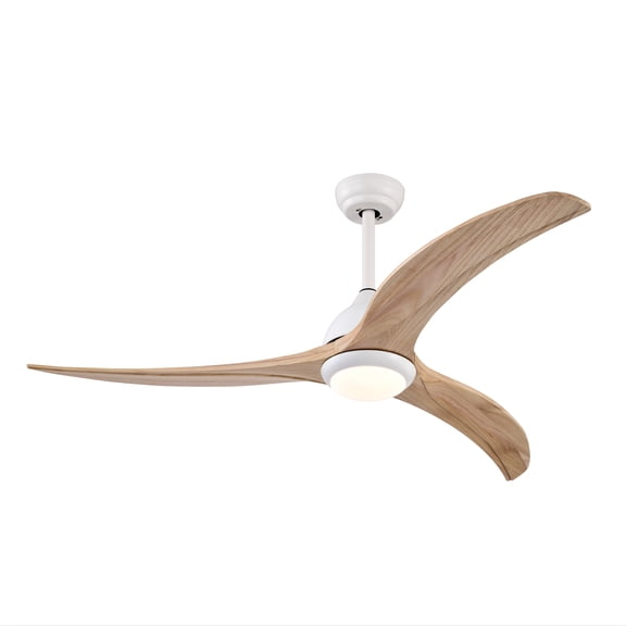 52" Solid Wood Blades Ceiling Fan, Indoor Outdoor Ceiling Fan With Light with Remote Control,Noiseless Reversible Motor, 6 Speed,3 Color, for Patio Living Room, Bedroom, Office,Indoor(Matte White)