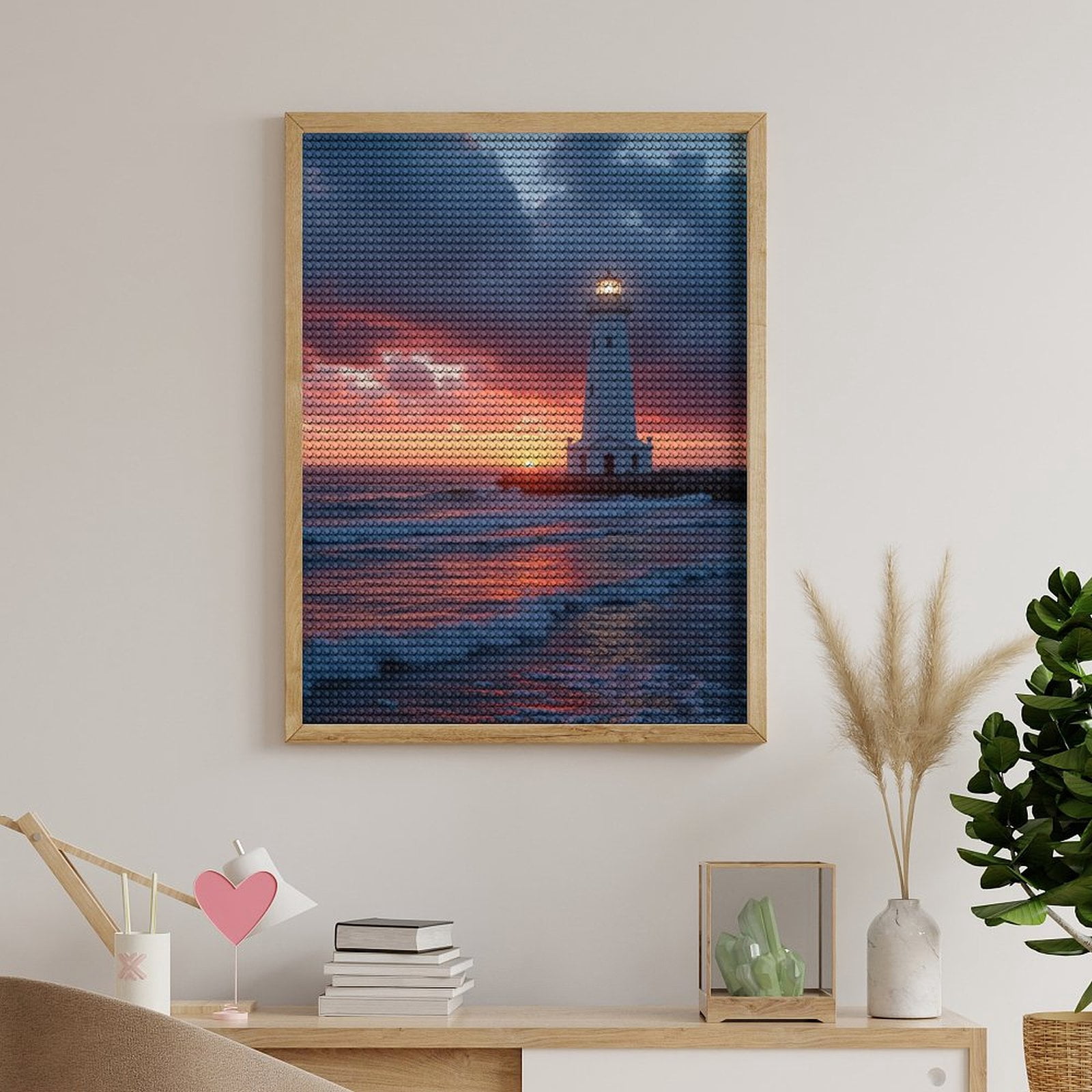 Diamond Art Kits for Adults, Sunset Lighthouse Over Ocean Waves 5D Diamond Painting Kits for Adults Beginners, DIY Full Drill Diamond Painting, Gem Art and Crafts 12x16