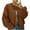 Coffee, variant on Womens Wool Blend Bomber Jackets Fall Winter Cropped Zip Up Coat Hoodless Outwear with Pockets