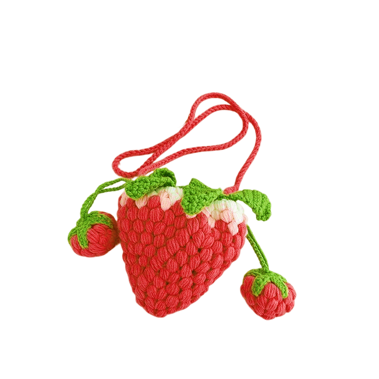 Handmade Strawberry Crochet Drawstring Bag