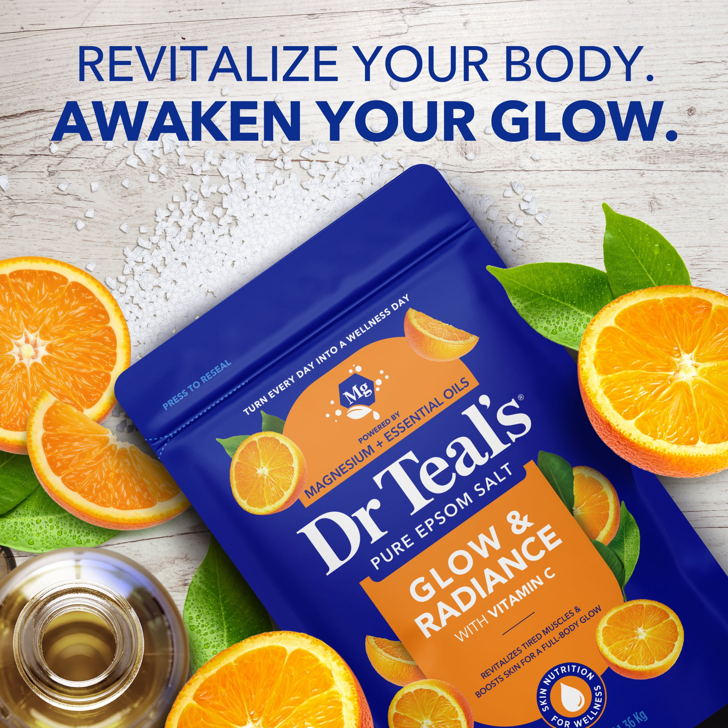 (4 pack) Dr Teal's Epsom Salt Magnesium Soak, Glow & Radiance with Vitamin C & Citrus Essential Oils, 3 lbs