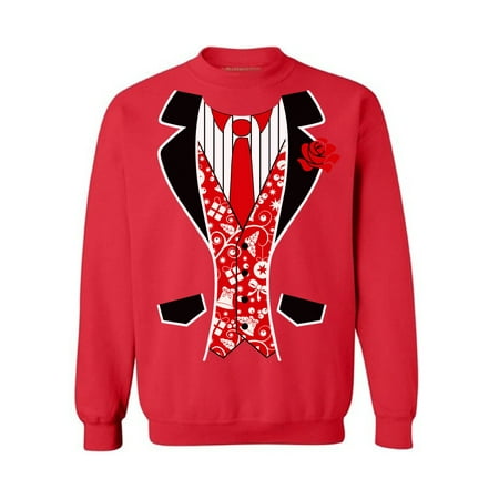 Tux Sweatshirt - Awkward Styles Red Tuxedo Sweatshirt Christmas Suit Sweater for Women Men's Tuxedo Ugly Christmas Sweater Holiday Gifts for Him and Her Xmas Blazer Sweatshirt Funny Christmas Party Outfit Xmas Tuxedo