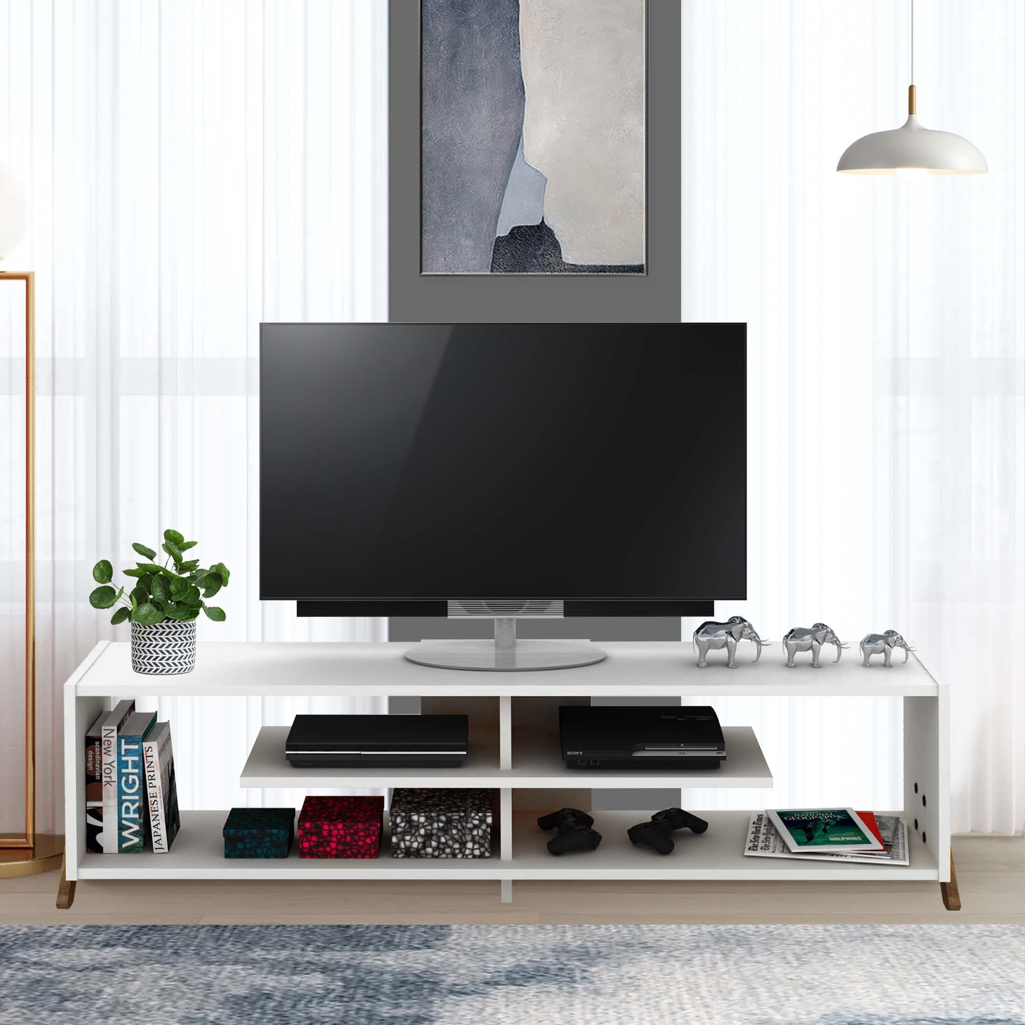Aukfa Modern TV Stand for TVs up to 60" - TV Storage Cabinet for Living Room - White
