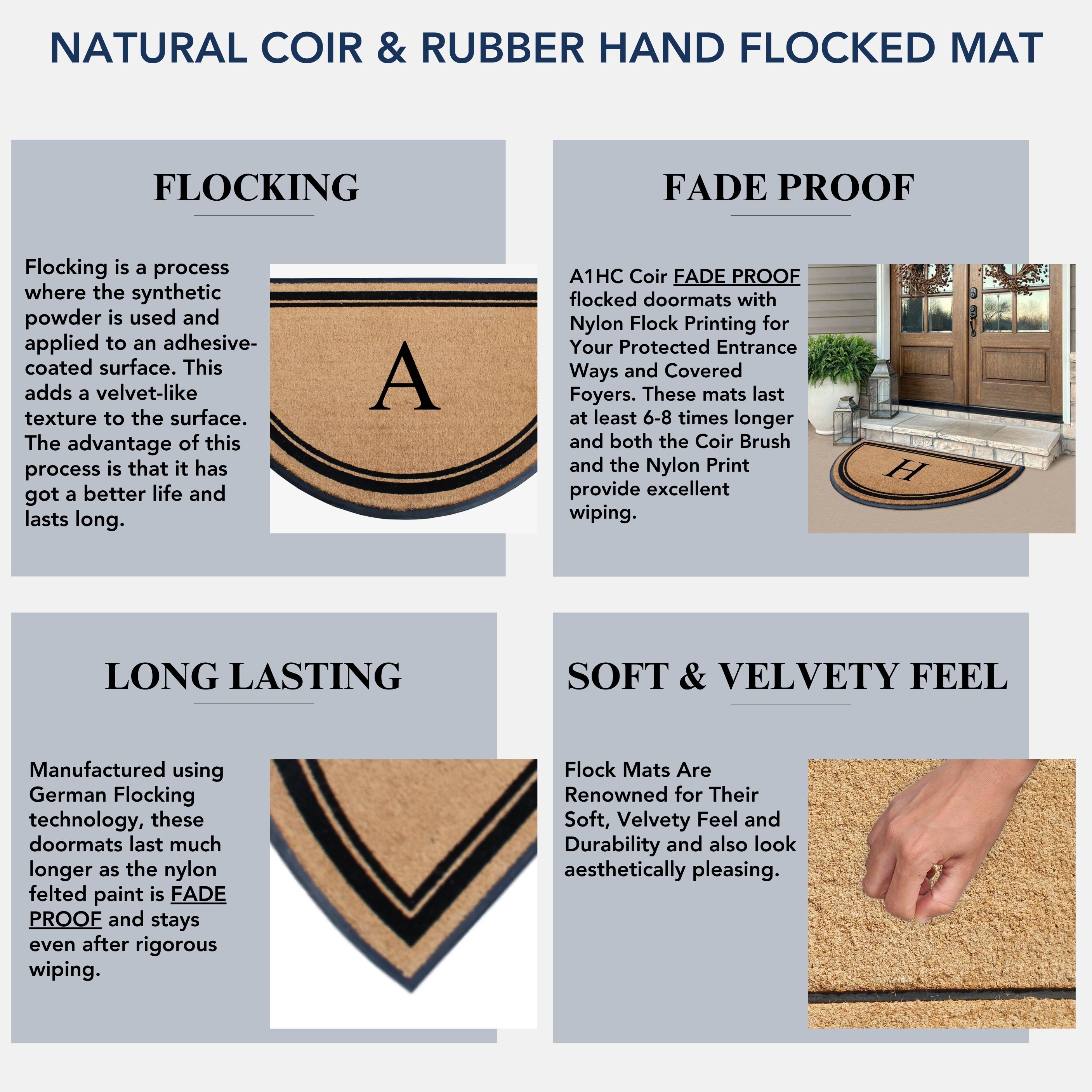A1HC 36"x72" Natural Coir & Rubber Semicircular Monogrammed Door Mat, Thick, Durable, Heavy-Duty Welcome Mat for Front Door, Black Border