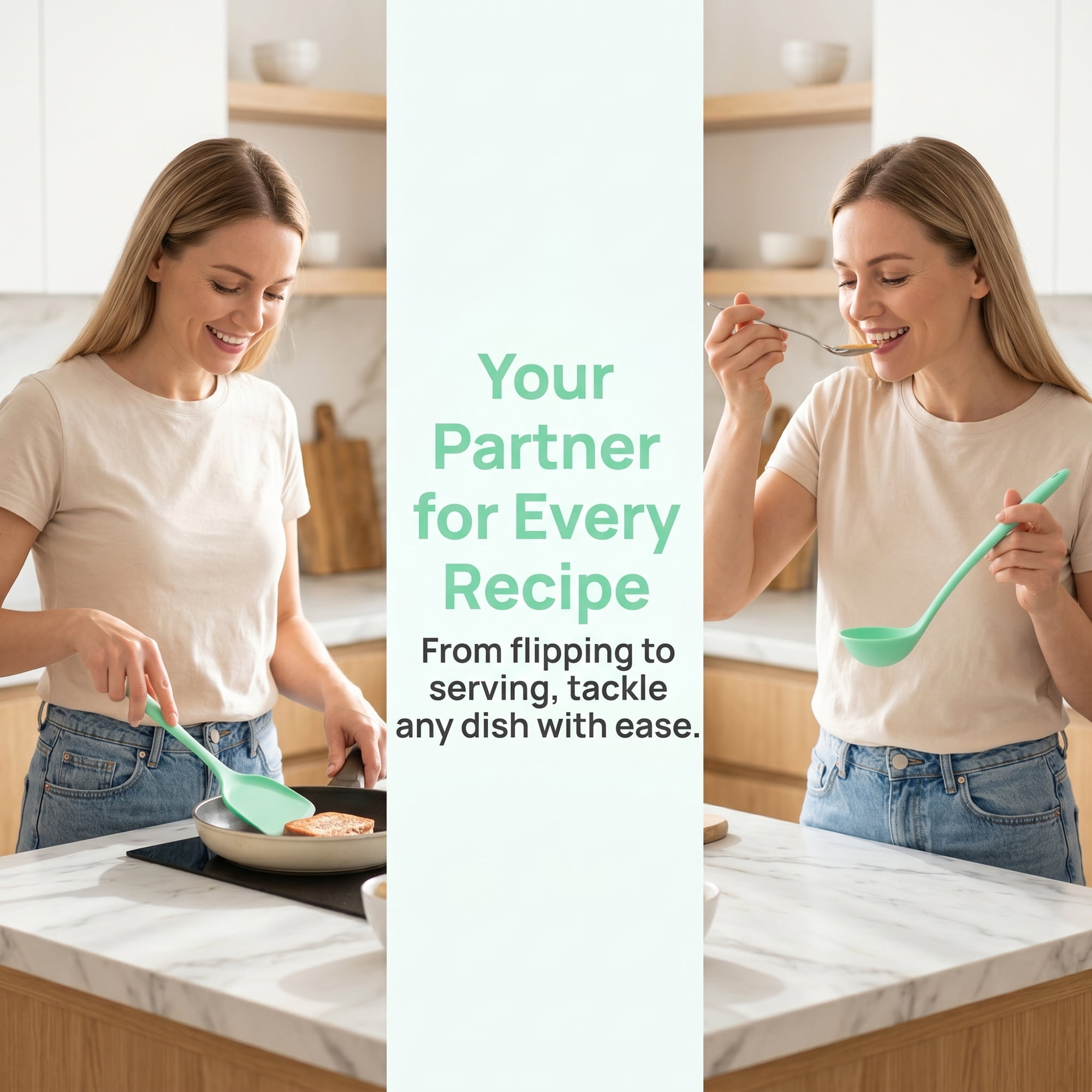Unique Bargains 5 Pcs Silicone Essential Kitchen Cooking Utensil Set Light Green