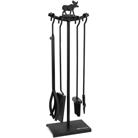 5 Pieces Fireplace Tools Set Strength Wrought Iron Indoor Outdoor Fire Place Toolset Hearth Accessories Kit with Fireplace Brush, Fire Poker, Fireplace Shovel, Firewood Tong