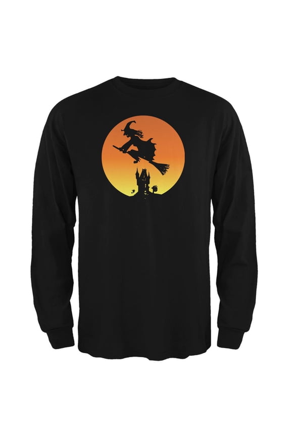 Halloween Witch Sunset Black Adult Long Sleeve T-Shirt - 2X-Large