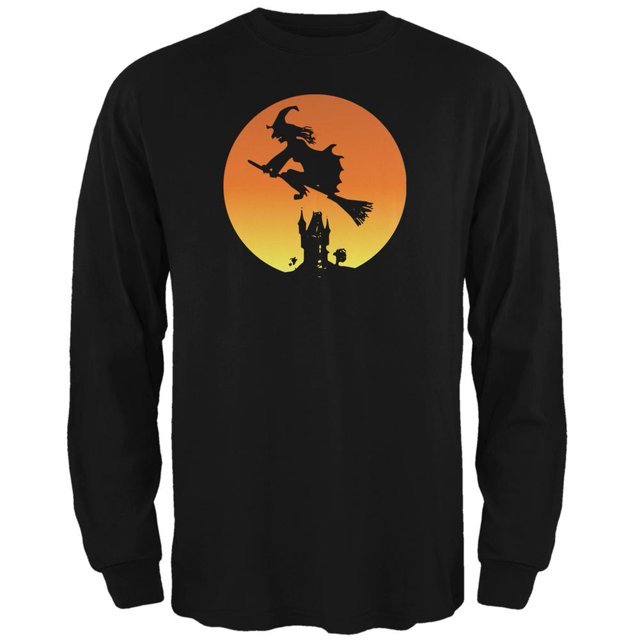 T-Shirt à Manches Longues Noir Adulte Halloween Witch Sunset