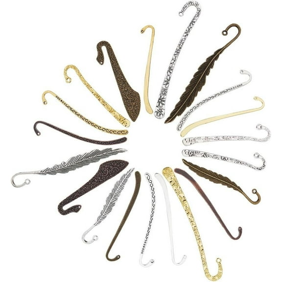 1 Box 20Pcs 20 Styles Silver Bookmark Metal Bookmarks Bulk Alloy Hook Book Mark Vintage Retro Tibetan Style Gold Bronze Book Markers for Reading Book Teachers Students Friends Gifts