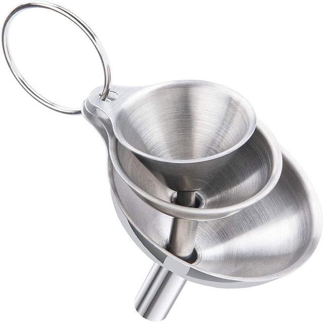 Embudo de cocina de 3 piezas, embudo de petaca de acero inoxidable, juego de embudo pequeño, embudo de metal con mango largo para transferir botellas de llenado de polvo de aceite líquido Sincero Electrónica