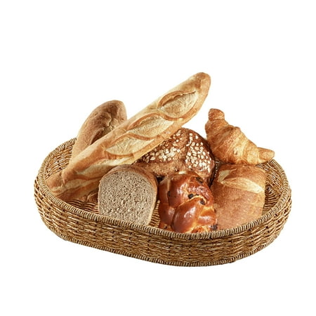 

Handwoven Serving Tray Decorative Rattan Basket Trays Oval Bread Tray Vintage Organizer Plate Wicker Basket Tray for Dessert Snack Candy Brown