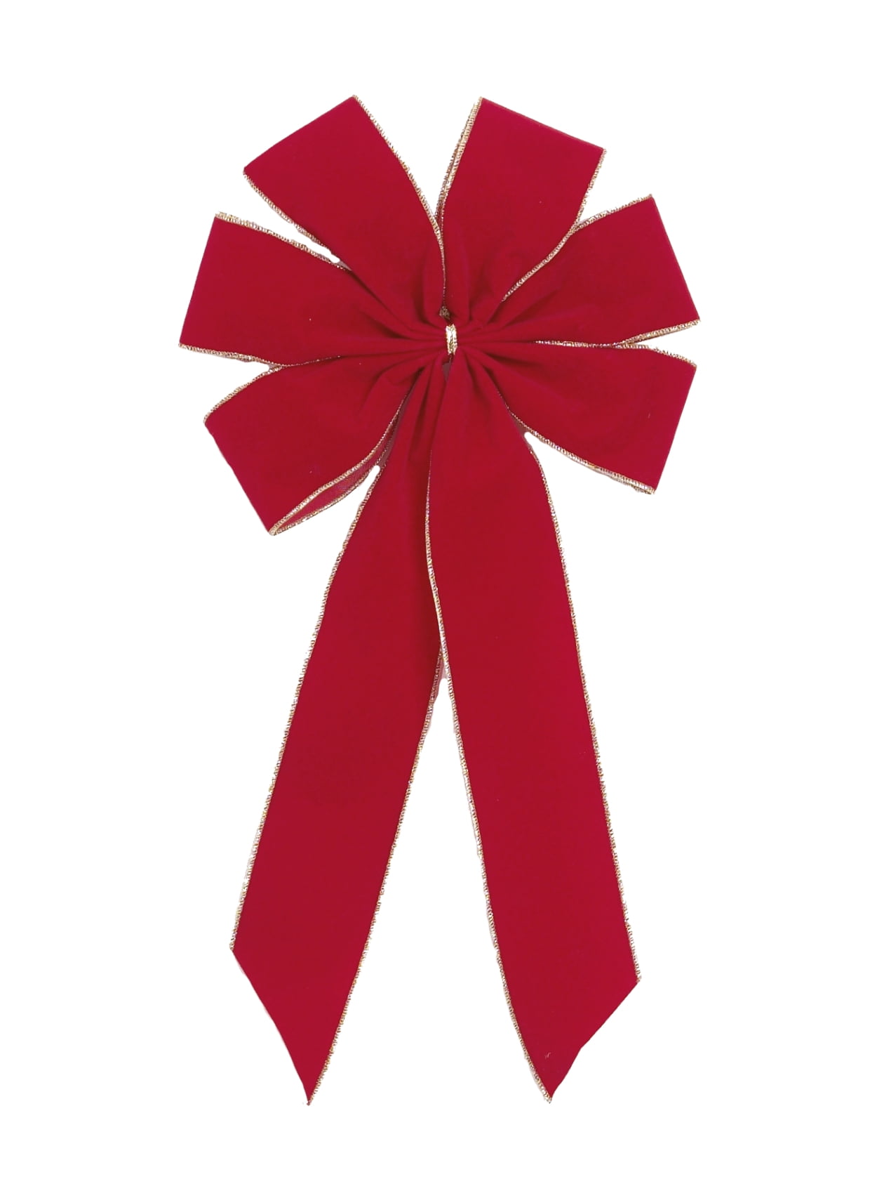 Red Velvet Outdoor Christmas Bows by Independence Bunting. 3-Pack! 6 Loop Gold Purl Edge Xmas Holiday Bows Home Decor - 9" Bow with 11" Tail. Free Shipping Available!