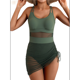 thumbnail image 3 of Traje de Baño de una Pieza para Mujer, con Control de Abdomen, Adelgazante, Pareo Transparente, Color Verde , Talla L, 3 of 9