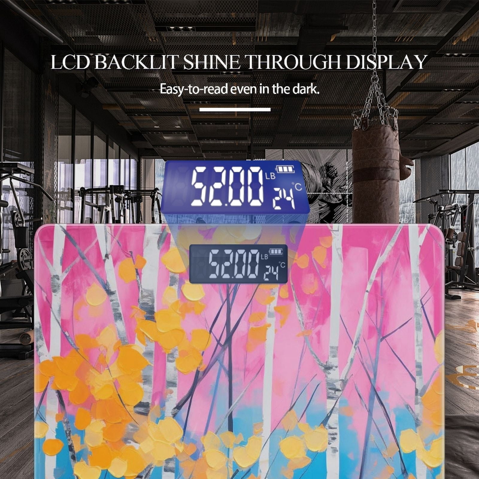 Bathroom Scale, Highly Accurate Digital Body Scale,Precisely Measures Weight up to 400 lbs-Painting Of Birch Trees With Yellow Leaves On Abstract Background