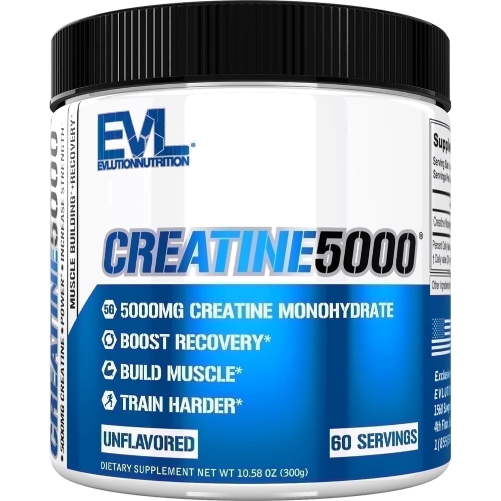 Evlution Nutrition Creatine 5000 - Supports Faster Recovery, Lean Muscle Growth & Performance - Pre & Post Workout Powder - 5000mg Pure Creatine Monohydrate Per Serving - 60 Servings - Unflavored