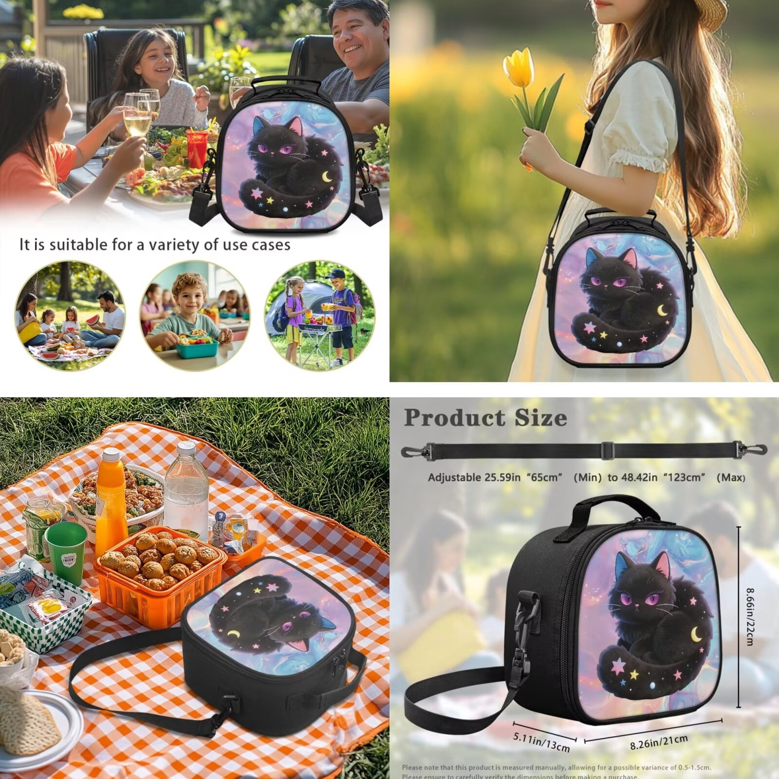 Pzuqiu Black Cat Back Pack for School Girls Backpacks for Teens Girls Backpack with Lunch Bag Pencil Case Water Bottle Holder Bag Large Shoulder Strap Rucksack