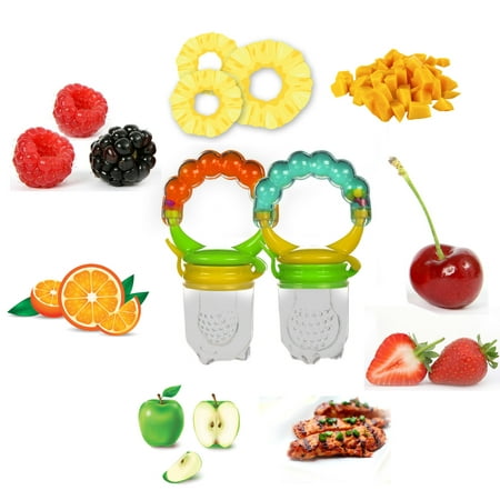 Baby Fruit Feeder Pacifier ( 2 Pack)- Rattle Fruit Feeders- Silicone Teething Toys for Infants