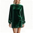 thumbnail image 2 of VKOYWKM Robe Mini à Col Montant pour Femmes Velvet Automne Hiver à Manches Longues Bouffantes Robe Ample Décontractée pour Fête Vacances Robe en Velours, 2 of 6