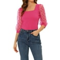 thumbnail image 1 of INSPIRE CHIC Blouse pour Femme à Pois, Encolure Carrée, Maille Semi-Transparente, Manches 3/4, S Rose Vif, 1 of 6