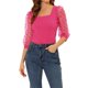 thumbnail image 1 of INSPIRAR CHIC Blusa de Malla Semitransparente de Cuello Cuadrado con Puntos de Polka para Mujeres, Manga 3/4, Talla XS, Rosa Fucsia, 1 of 7
