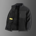 thumbnail image 2 of LNWUY (M-5XL) Men Big and Tall Stand Collar Pola-Fleece Jacket Solid Color Casual Long Sleeve Spliced Zipper Pocket Warm Outdoor Coat Black XXL, 2 of 5