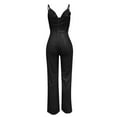 thumbnail image 4 of Sequins Jumpsuits for Women Sleeveless Deep V Neck Spaghetti Strap Wide Leg Long Rompers Dressy Jumpsuit Club Party Cocktail Outfits Black,XXL, 4 of 7
