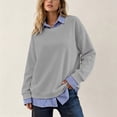 thumbnail image 4 of ClodeEU Women's Striped Fake Two Piece Long Sleeve Sweatshirt,Layered Crew Neck Pullover Top Gray,Women's Plus L, 4 of 8