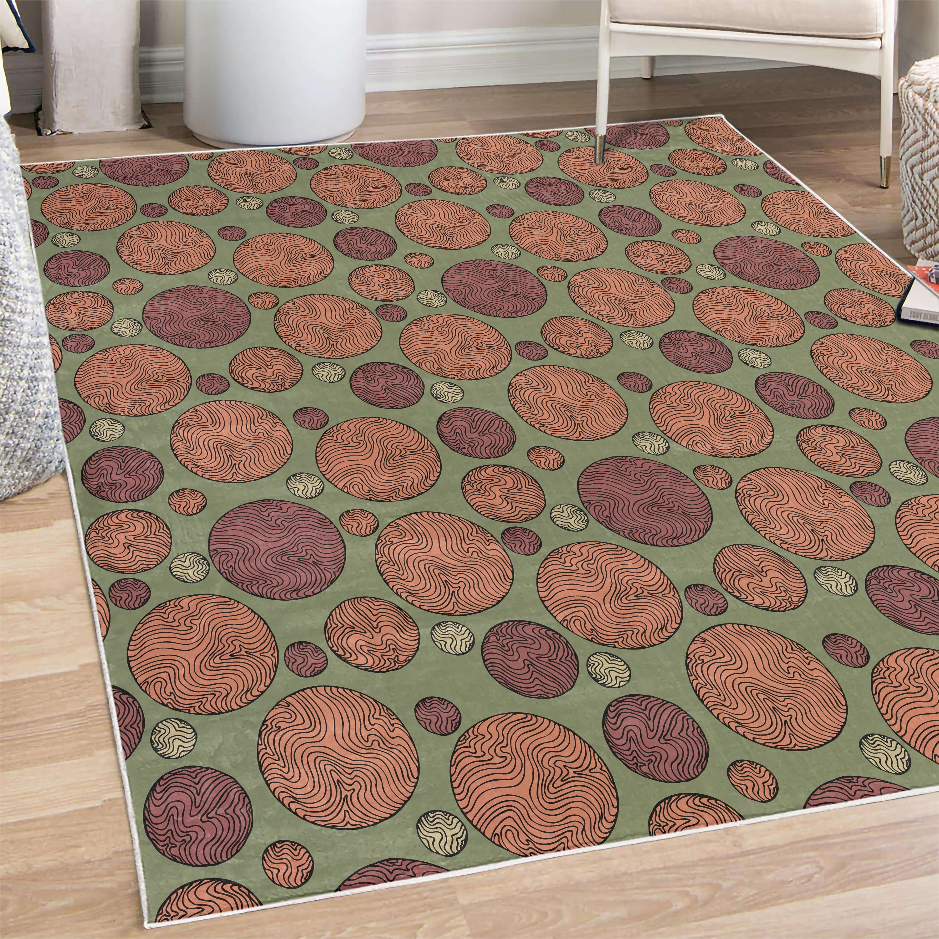 Circle Decorative Rug, Vintage Design with Round Shapes with Curved ...