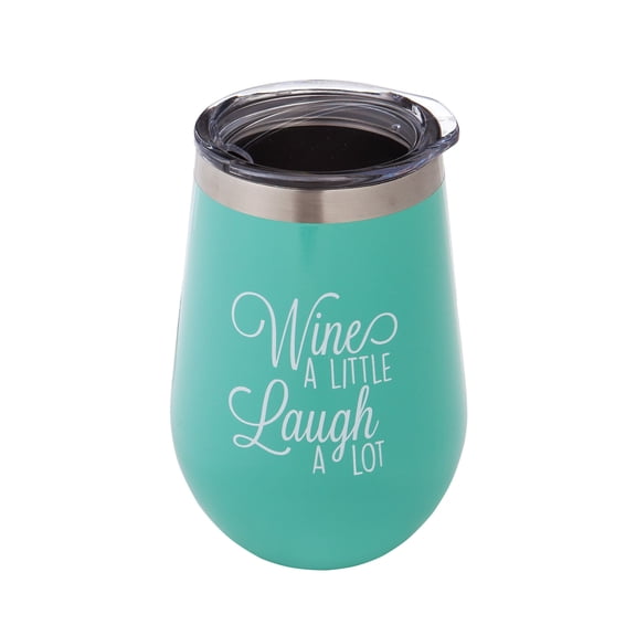 Double wall vacuum wine tumbler w/clear lid, 12 OZ,Wine a little, Laugh a lot