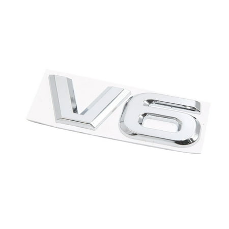Adhesive Car Badge - Silver Tone Metal V6 Pattern Adhesive Badge Emblem Sticker Decals for Car