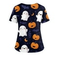 thumbnail image 4 of WTOBBY Women's Casual V-Neck Short Sleeve Halloween Printed Top with Double Front Pockets and Side Hem Slit, Perfect as a Caregiver Work Uniform or Everyday Fashion Shirt,Black L, 4 of 5