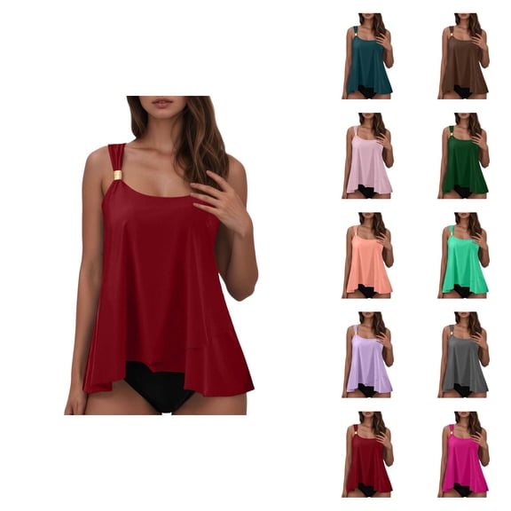 Womens Bikini Swimsuit High Waist Strappy Tankini Top Bottom Two Piece Swimwear Tummy Control Bathing Suit Beach Vacation Pool
