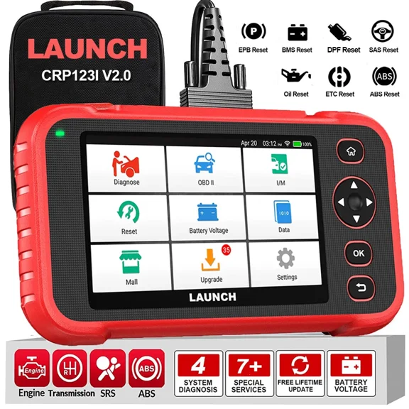 LAUNCH CRP123I V2.0 OBD2 Diagnostic Scan Tool, Engine ABS SRS Transmission Scanner with 7 Reset, Oil/EPB/D-P-F/SAS/BAS/BMS Reset Thro-ttle Relearn, Lifetime Fr-ee Update (Upgraded CRP123)