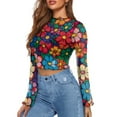thumbnail image 2 of SCRAWLGOD Hibiscus Flower Women Bell Sleeve Tops Size M Bell Sleeve Lettuce Trim Tops Aesthetic Mock Neck Blouse Cropped Long Sleeve Slim Tops for Travel, 2 of 7