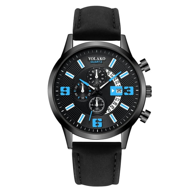 Reloj de cuarzo para hombre, relojes para hombre YOLAKO Reloj analógico de acero inoxidable con correa de cuero y cuarzo de moda informal para hombre